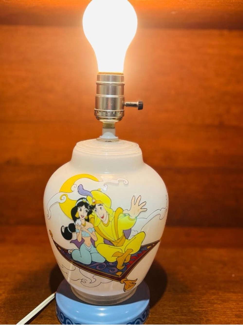 1990s Disney Aladdin Milk Glass Lamp and Night Light/Vintage Disney/No Shade.